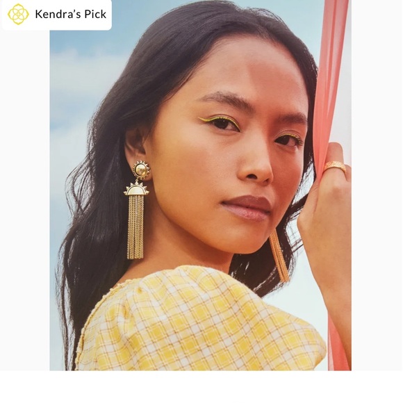 KENDRA SCOTT 14k Gold-Plated Sienna Sun & Chain Tassel Statement Earrings - Picture 4 of 4
